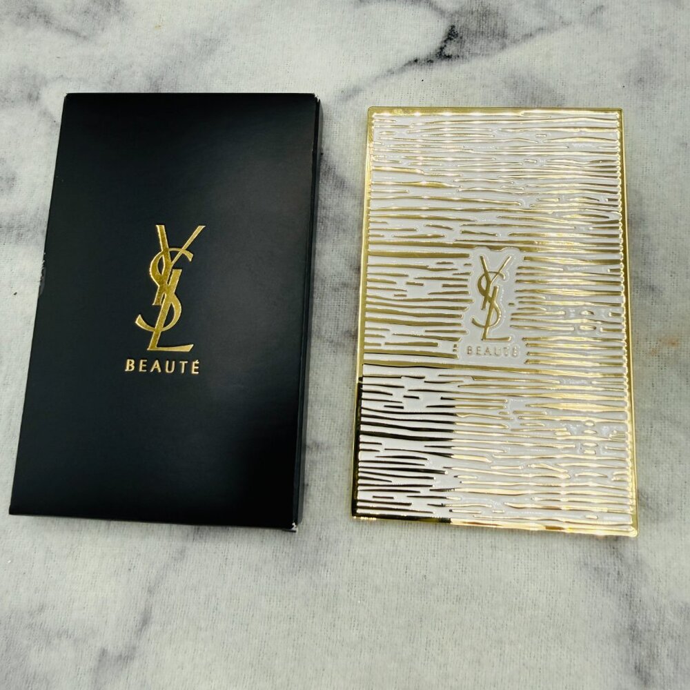 Yves Saint Laurent Holiday Mirror White Gold Logo Compact Travel Mirror-BOX-NEW - Picture 4 of 11